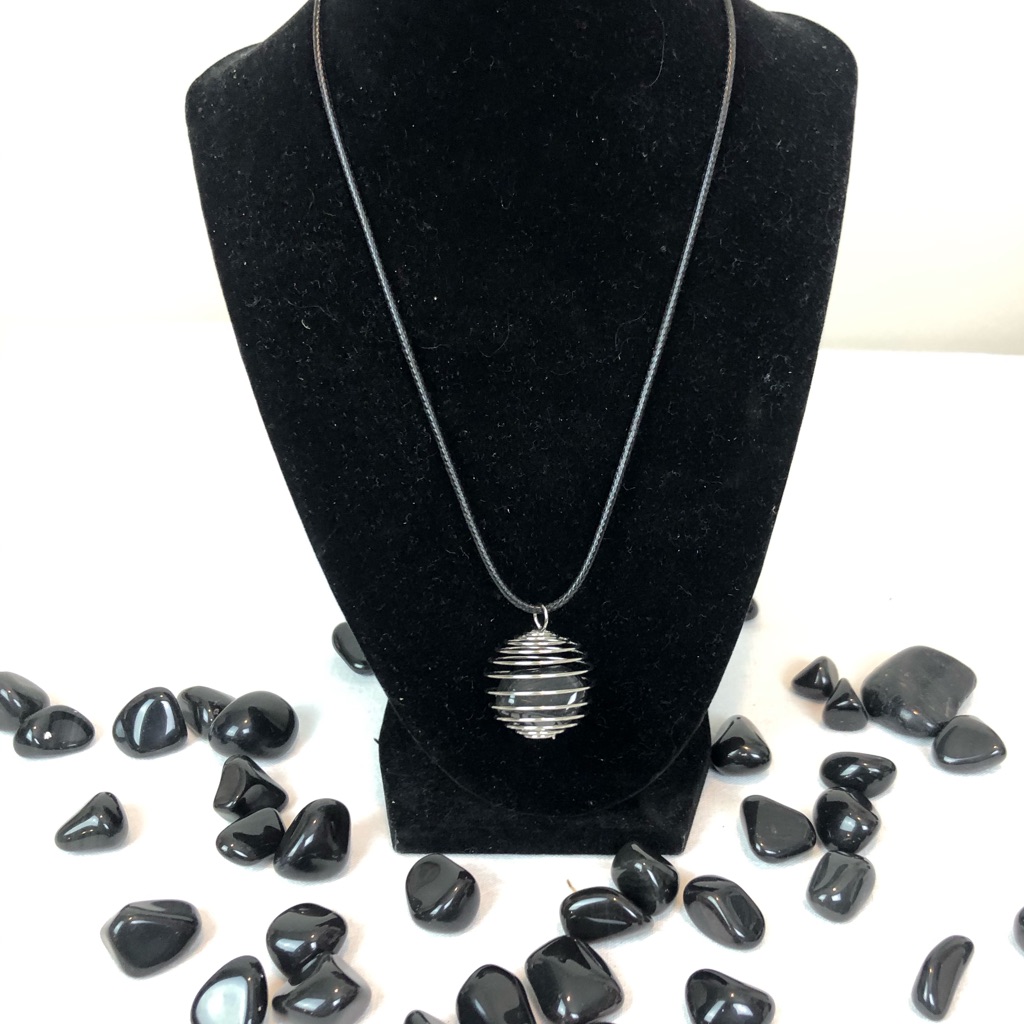 Onyx Crystal Cage Pendant Necklace